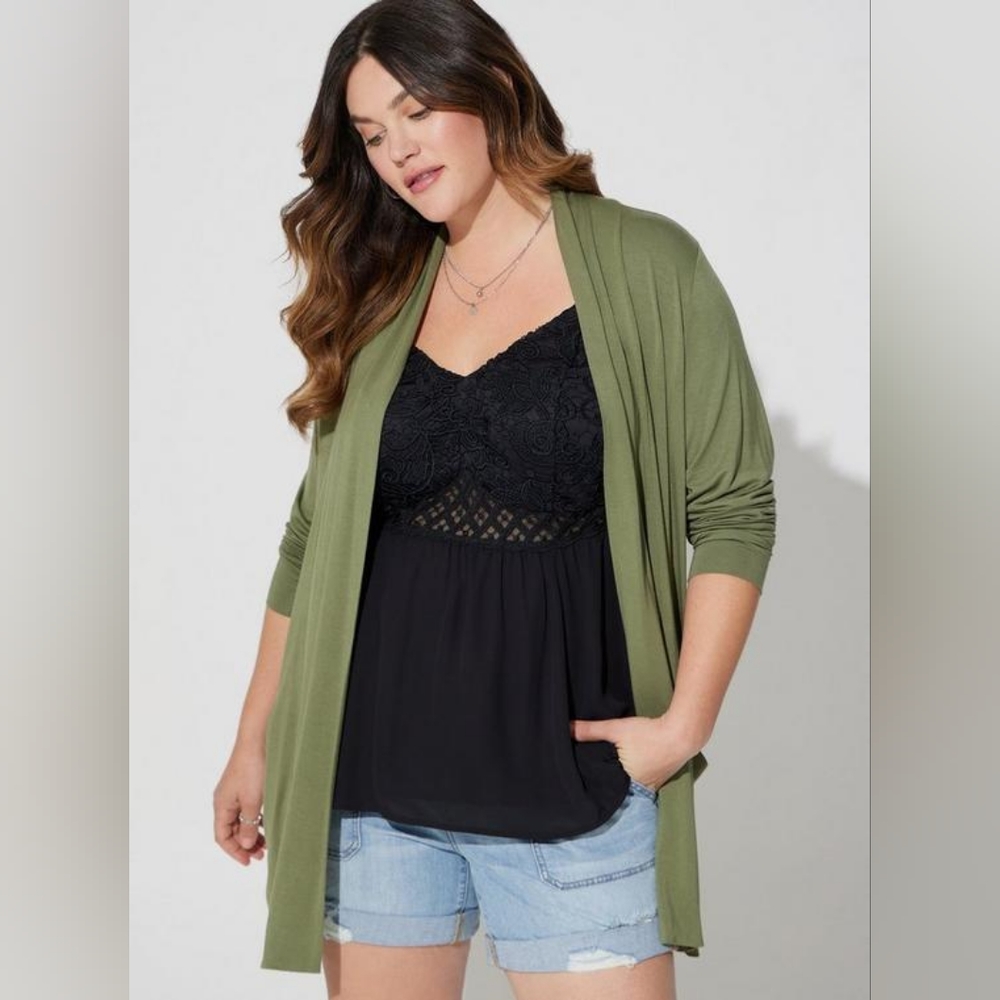 Torrid Super Soft Cardigan Straight Front, Olivine, Size 4x